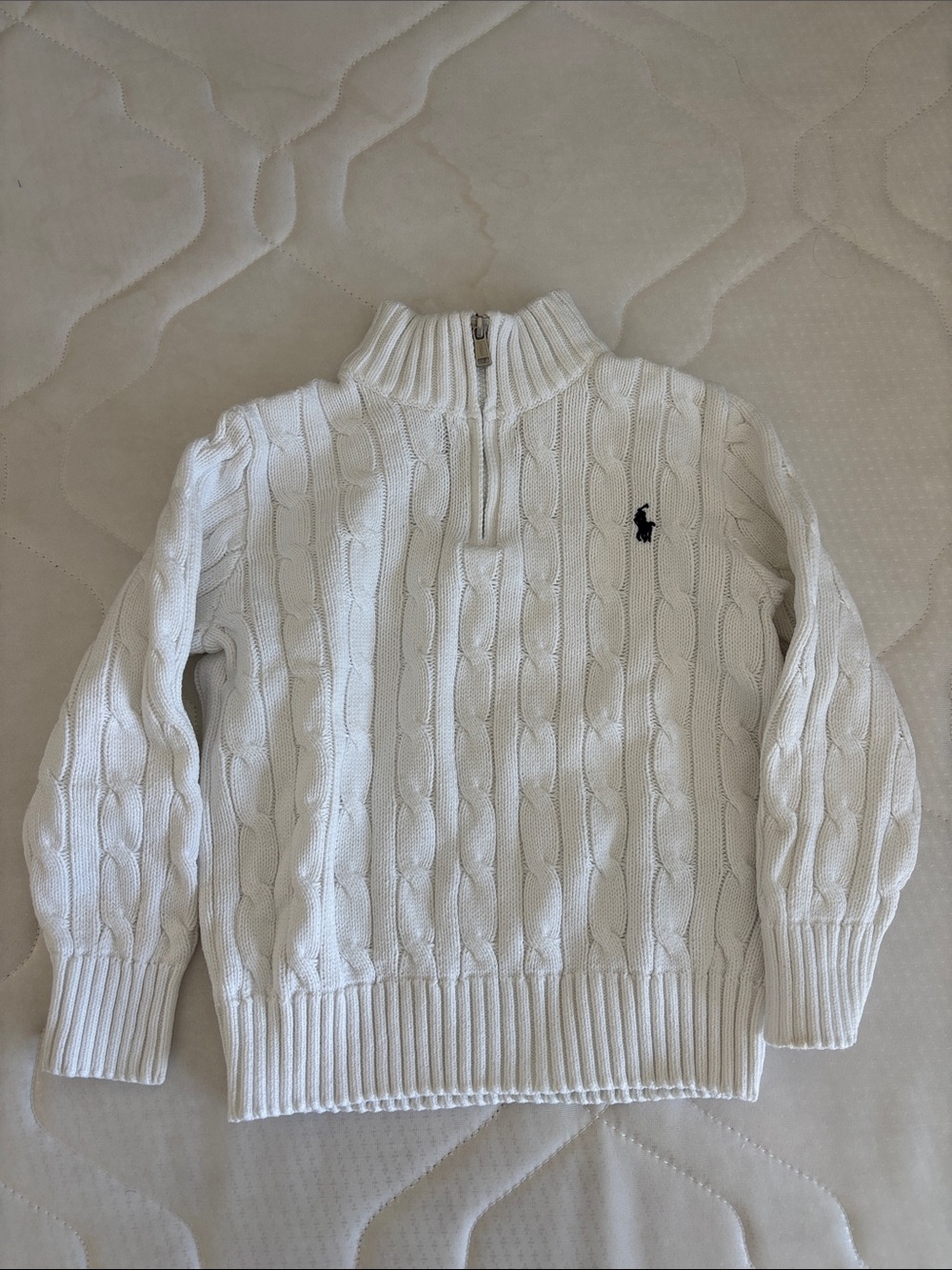 Ralph Lauren White Cable-Knit Half-Zip Turtleneck Sweater